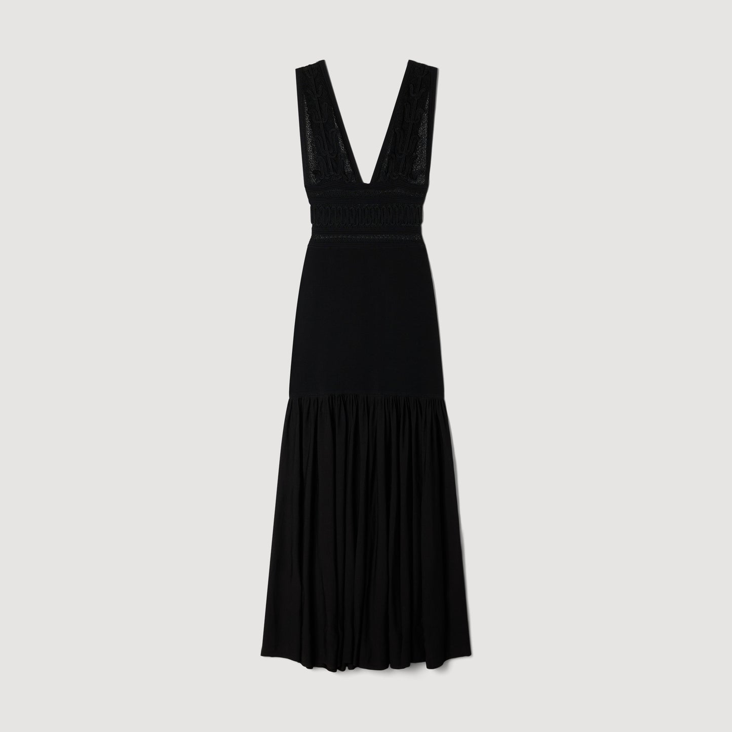 Loula Ruffled Knit Maxi Dress Black