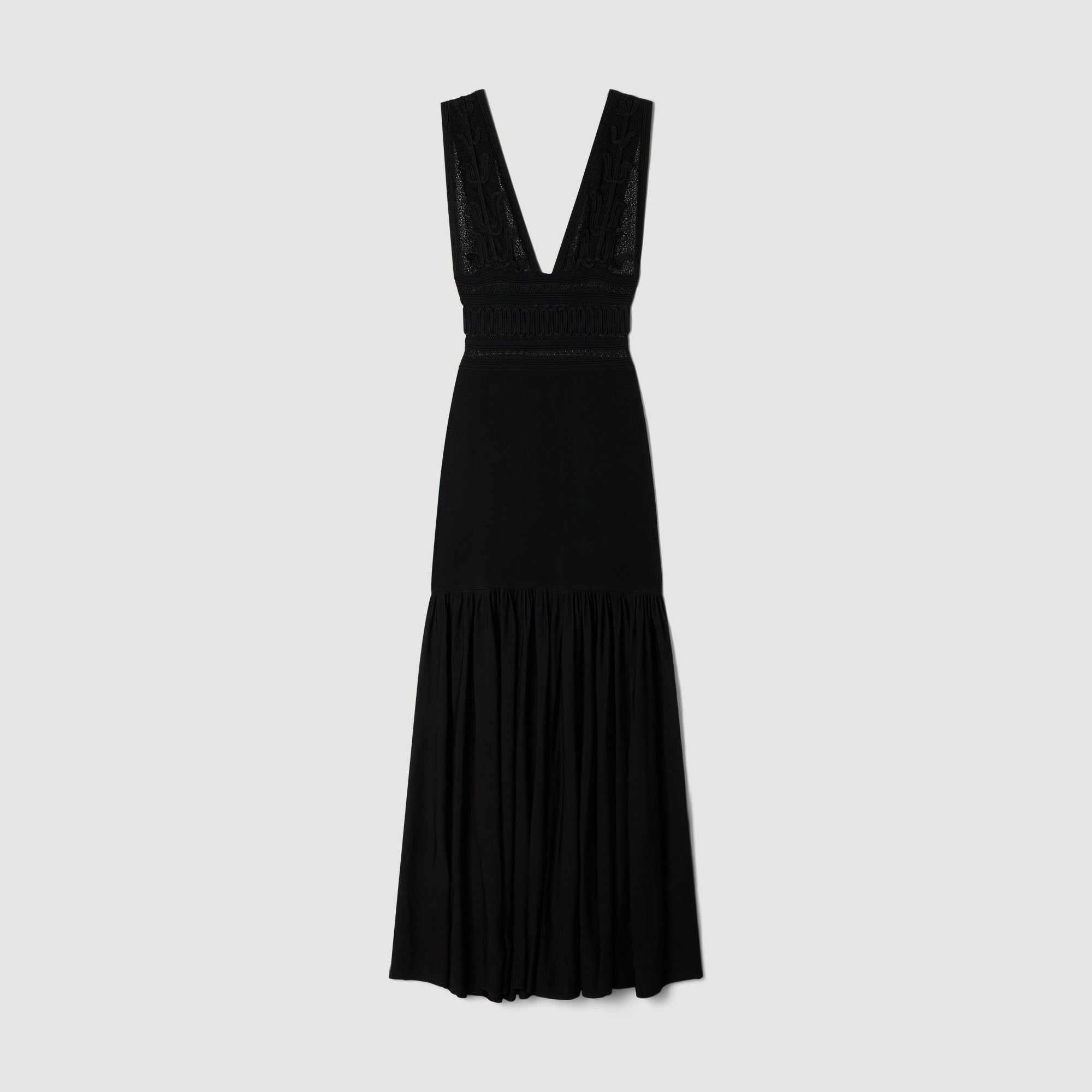 Loula Ruffled Knit Maxi Dress Black