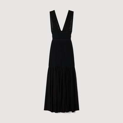 Loula Ruffled Knit Maxi Dress Black