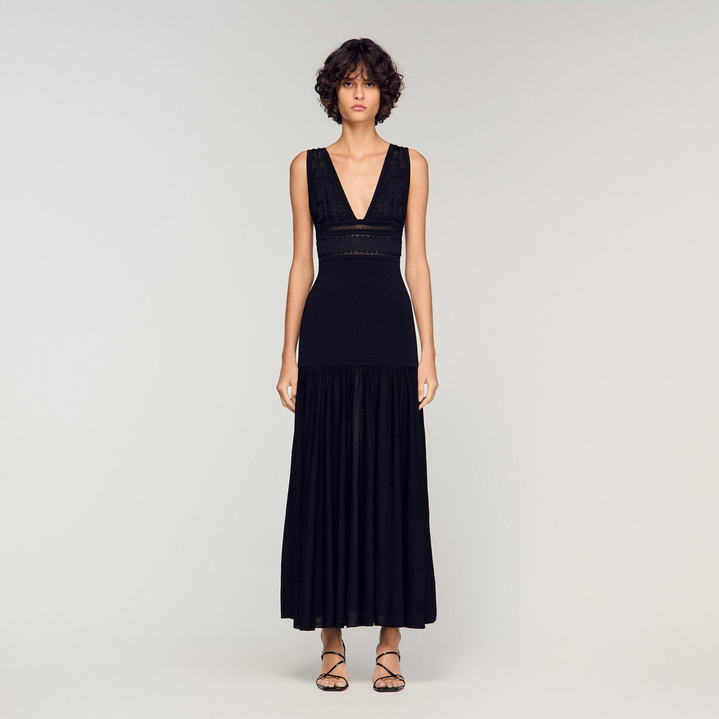 Loula Ruffled Knit Maxi Dress Black