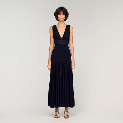 Loula Ruffled Knit Maxi Dress Black