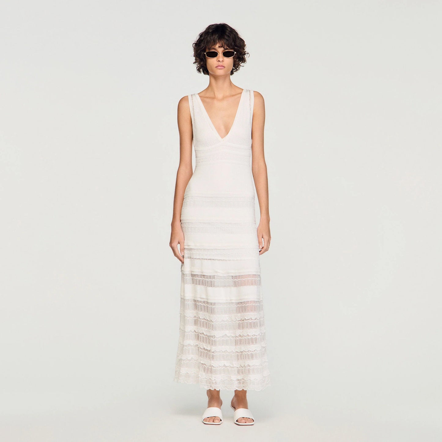 Zinnia Pointelle Knit Maxi Dress White