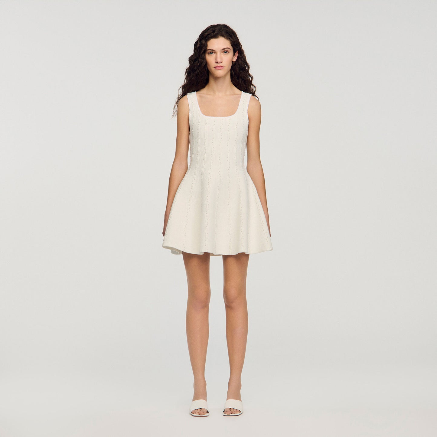 Lyssandra Beaded Knit Short Dress White