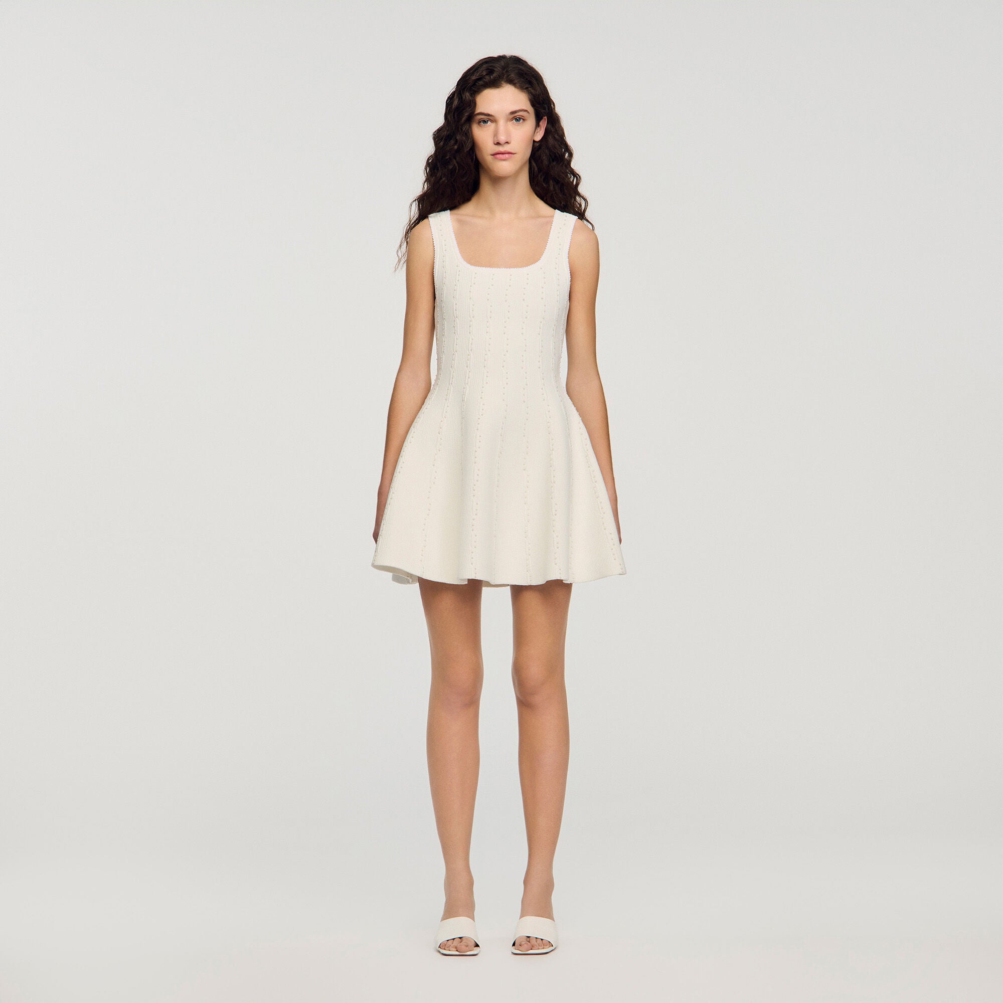 Lyssandra Beaded Knit Short Dress White
