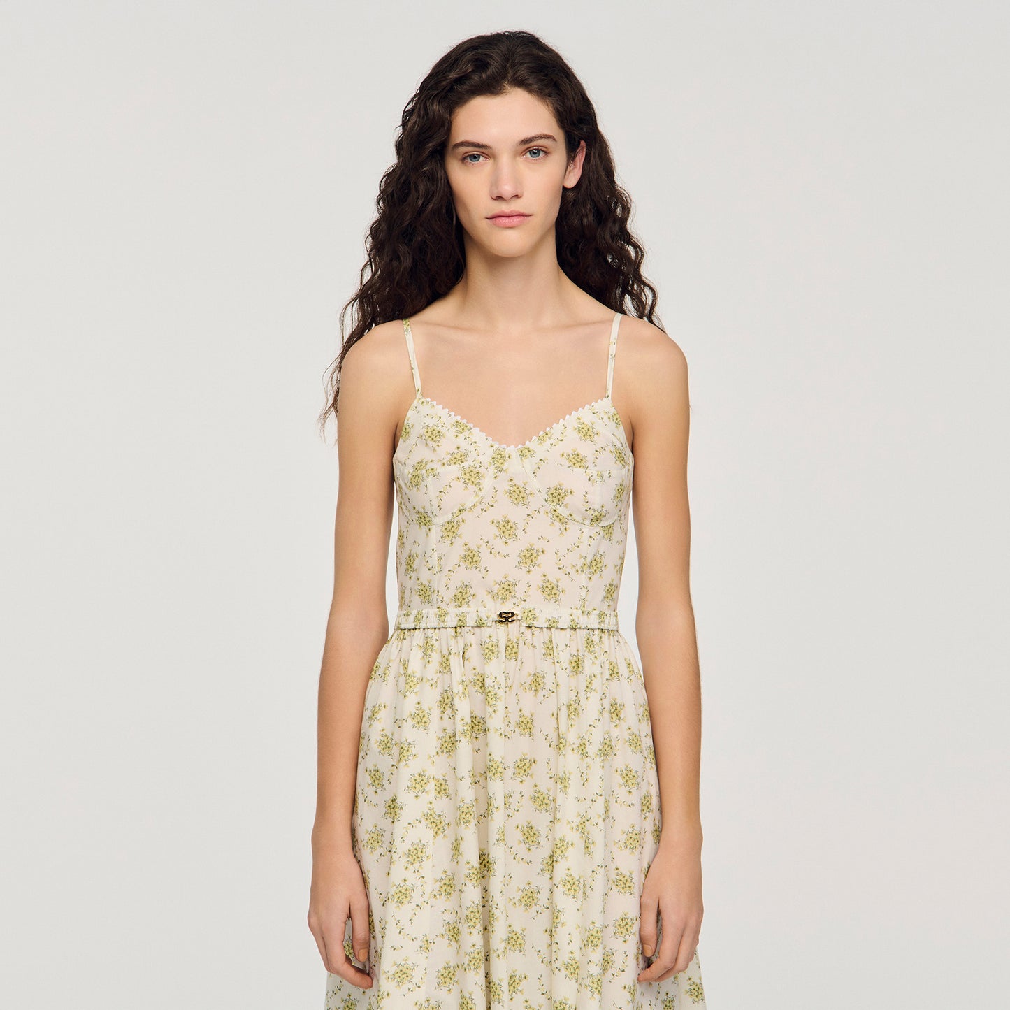 Lucette Floral Maxi Dress With Straps Olive / Ecru
