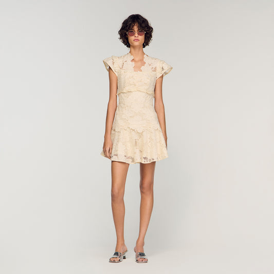 Lyrella Short Guipure Dress Ecru