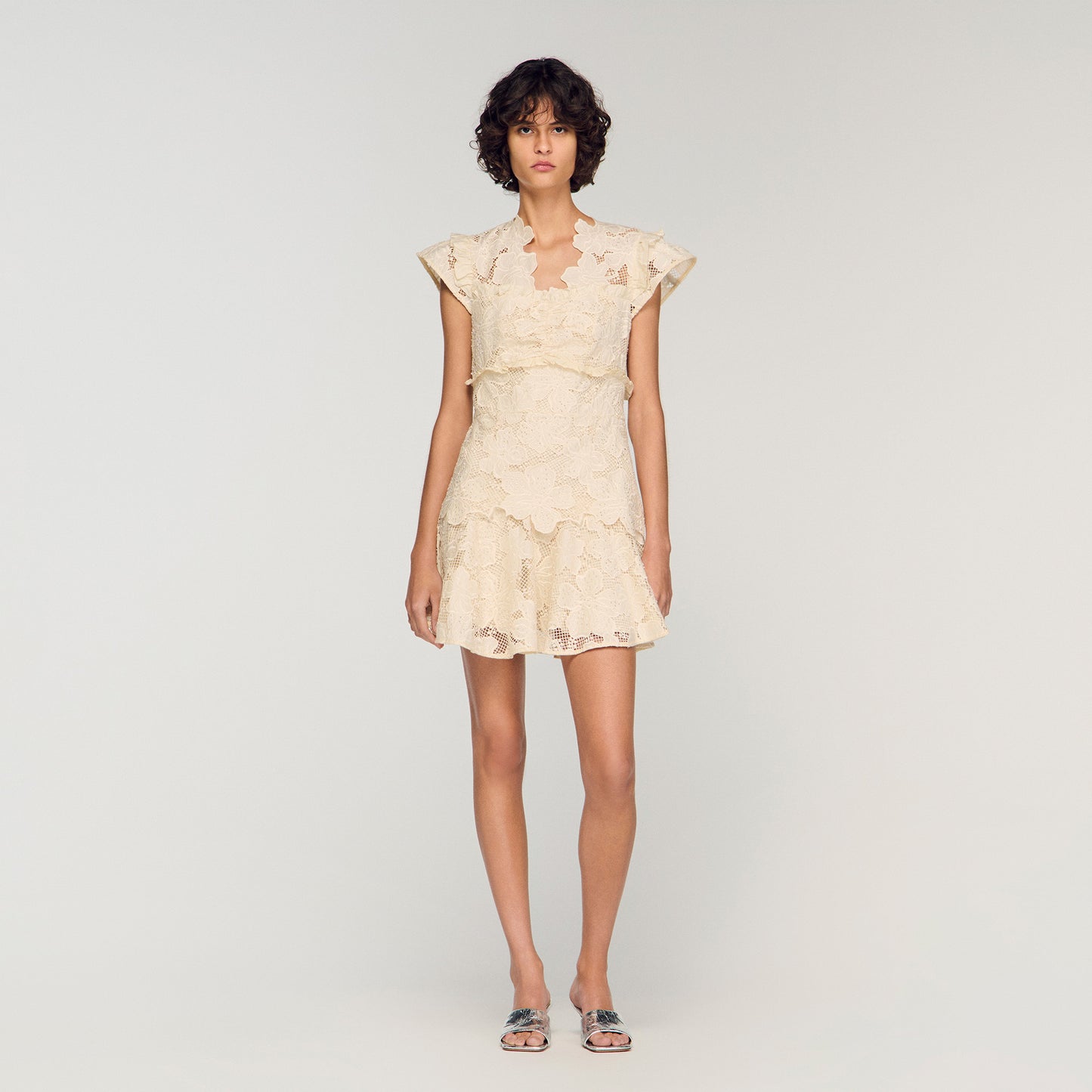 Lyrella Short Guipure Dress Ecru