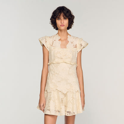 Lyrella Short Guipure Dress Ecru
