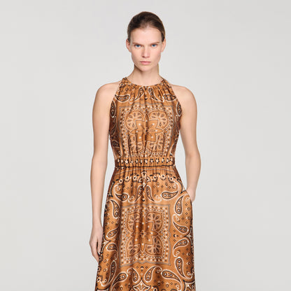 Melanie Bandana-Print Maxi Dress Brown / Black