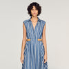 Sofia Striped Maxi Dress With Leather Tab Blu / White