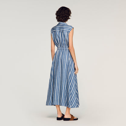 Sofia Striped Maxi Dress With Leather Tab Blu / White
