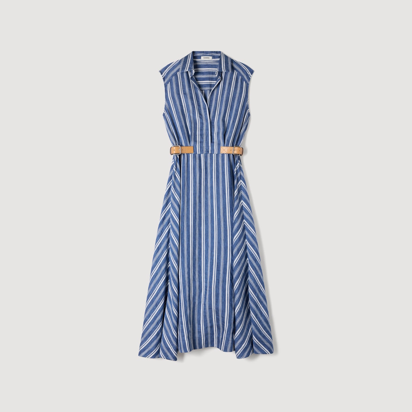 Sofia Striped Maxi Dress With Leather Tab Blu / White