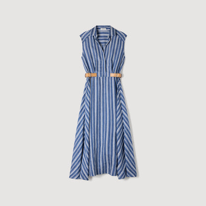 Sofia Striped Maxi Dress With Leather Tab Blu / White