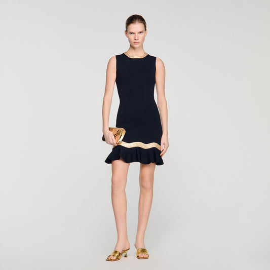 Ophira Metal Chain Knit Short Dress Black