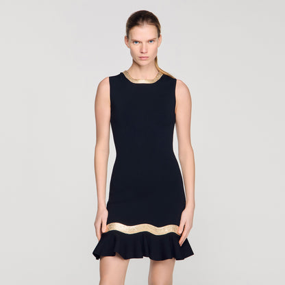 Ophira Metal Chain Knit Short Dress Black