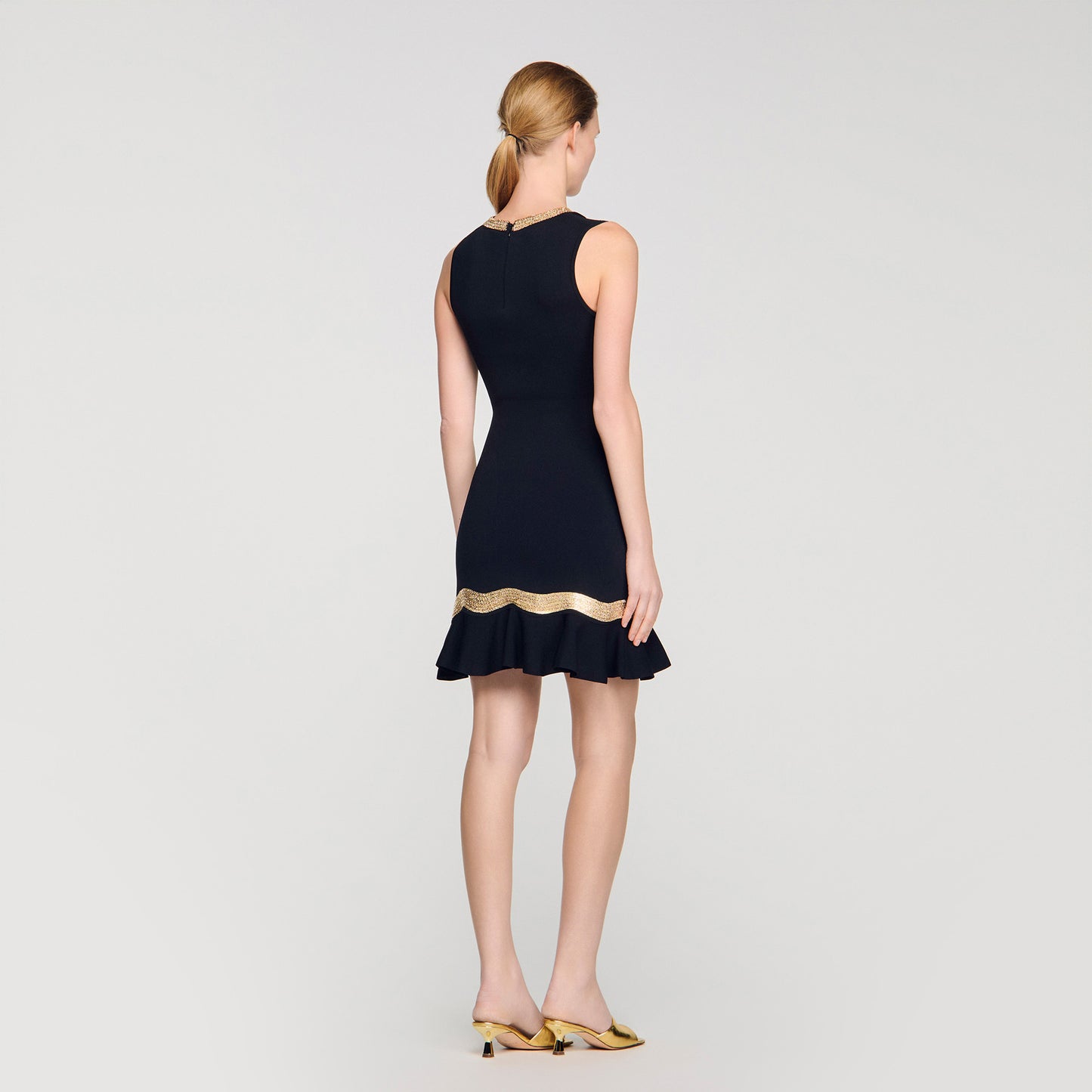 Ophira Metal Chain Knit Short Dress Black