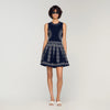 Capri Scarf-Print Knit Short Dress Navy Blue