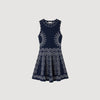 Capri Scarf-Print Knit Short Dress Navy Blue
