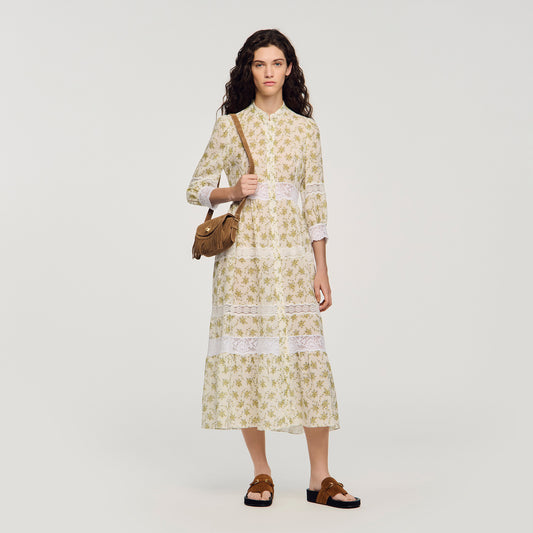 Aurelia Floral Lace Maxi Dress Olive / Ecru