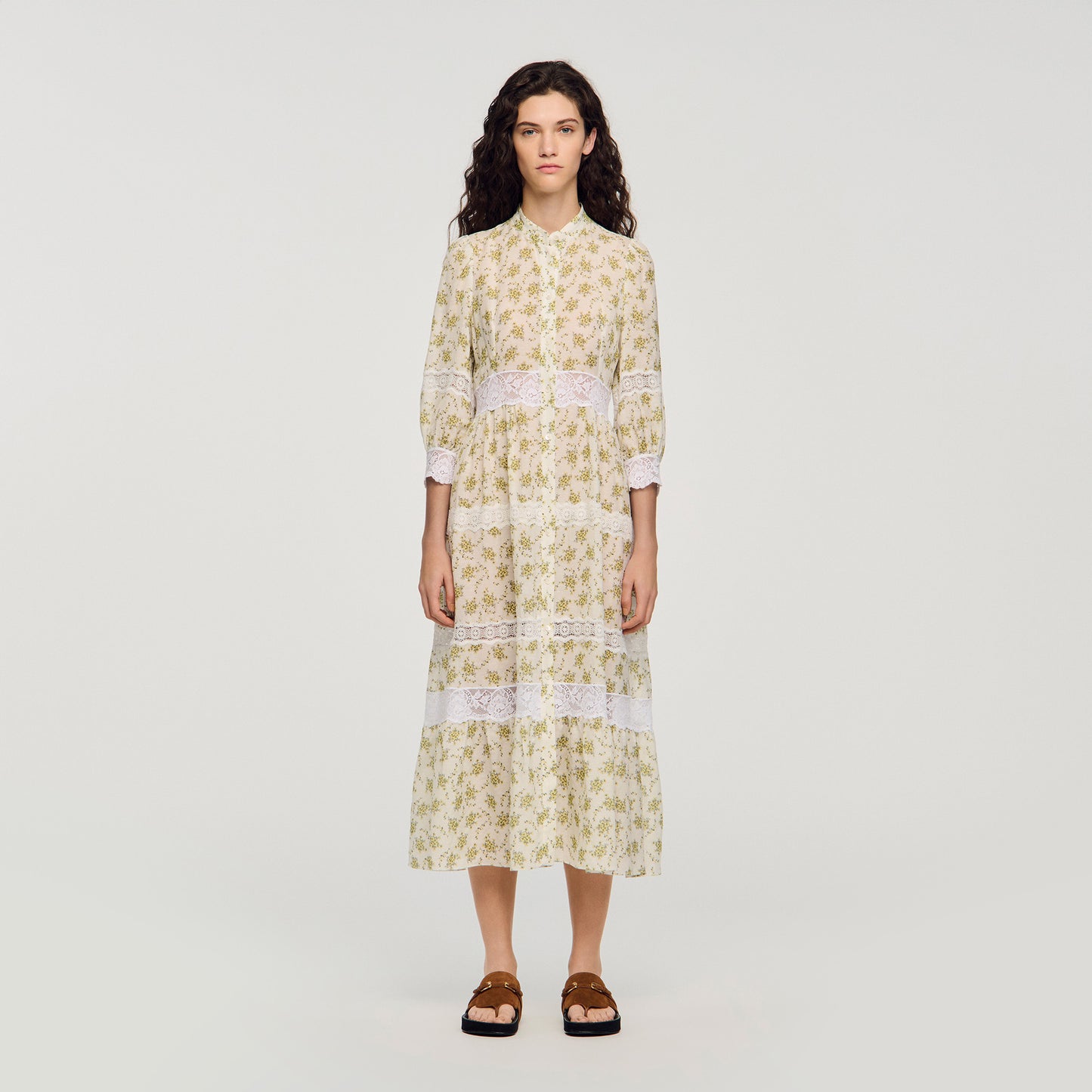 Aurelia Floral Lace Maxi Dress Olive / Ecru