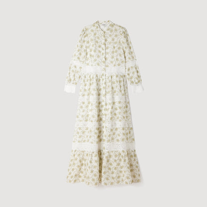 Aurelia Floral Lace Maxi Dress Olive / Ecru
