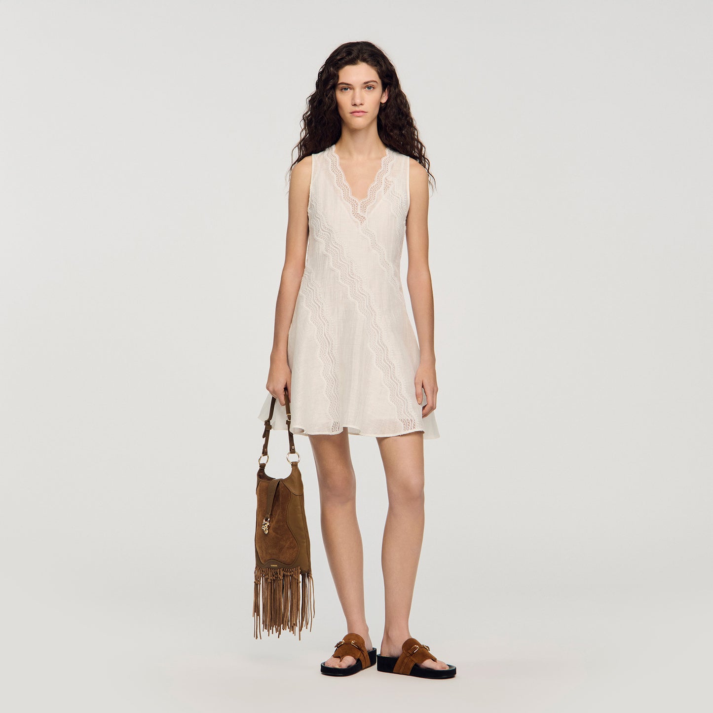 Blandine Short Trimmed Linen Dress White