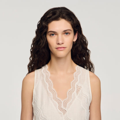Blandine Short Trimmed Linen Dress White