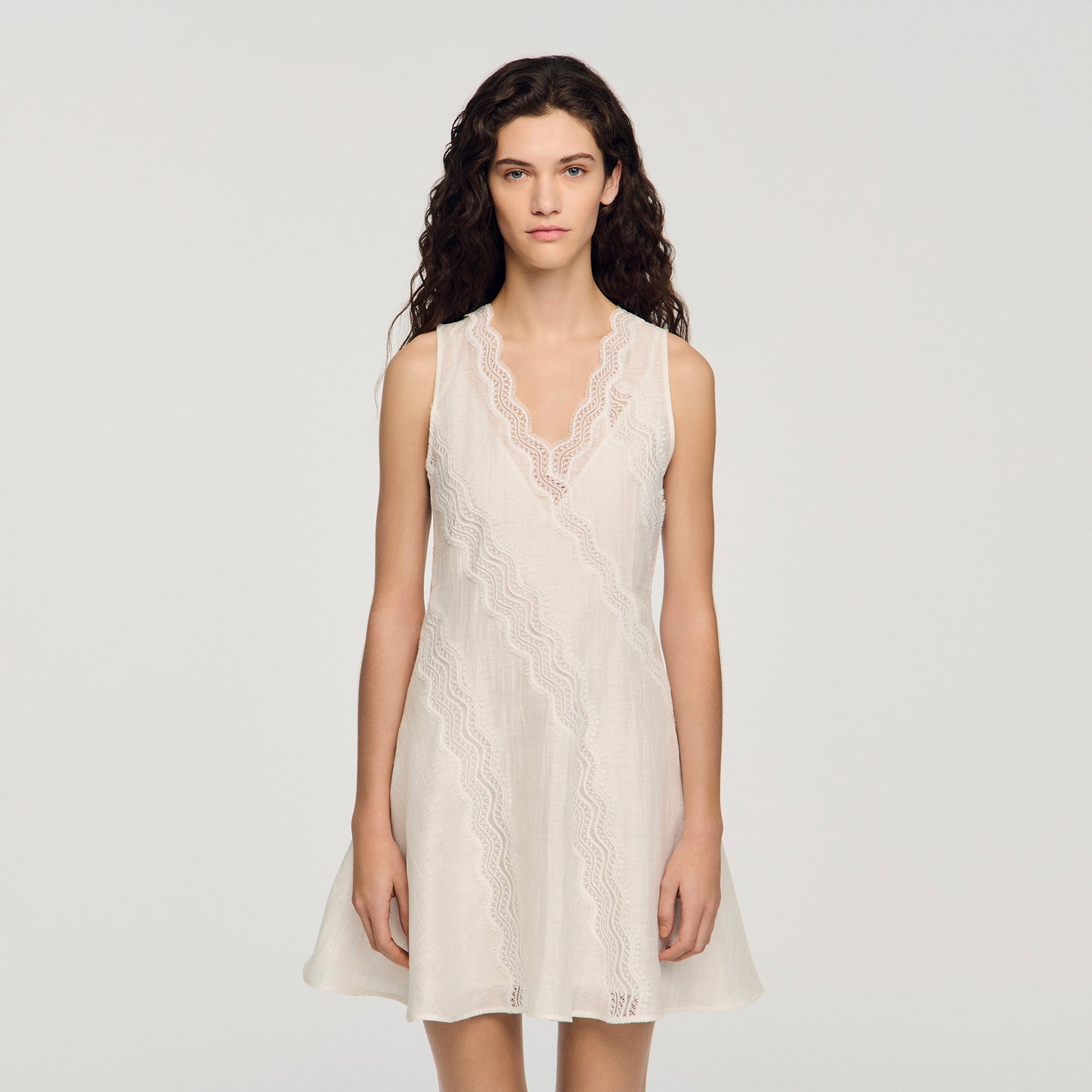 Blandine Short Trimmed Linen Dress White