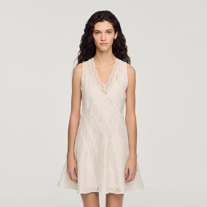 Blandine Short Trimmed Linen Dress White