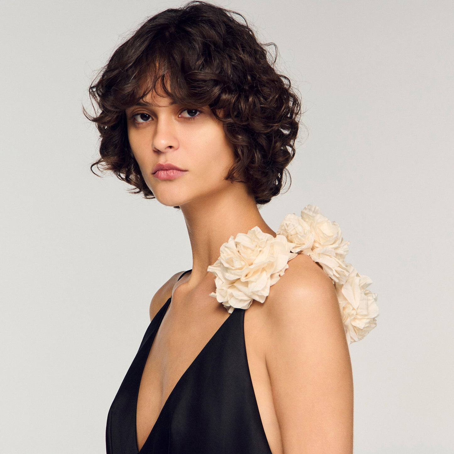 Laurine Floral Print Ruffled Short Dress Black