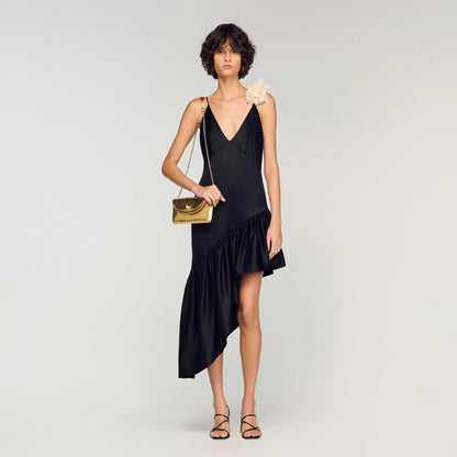 Laurine Floral Print Ruffled Short Dress Black