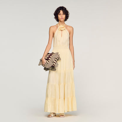 Alba Floral Print Linen Maxi Dress Vanilla