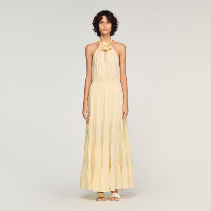 Alba Floral Print Linen Maxi Dress Vanilla