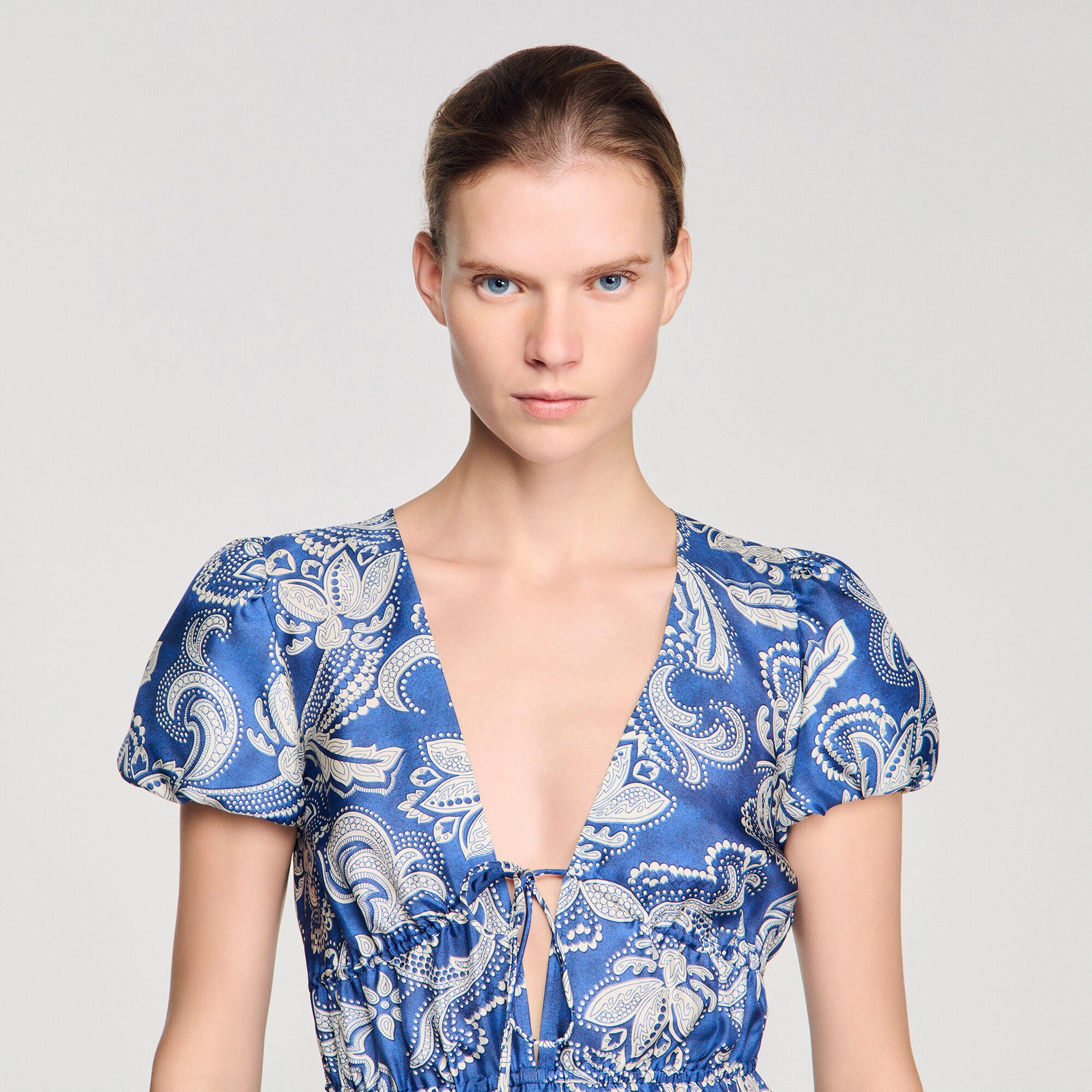 Pierly Floral Print Short Dress Blue / Ecru