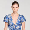 Pierly Floral Print Short Dress Blue / Ecru