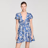 Pierly Floral Print Short Dress Blue / Ecru