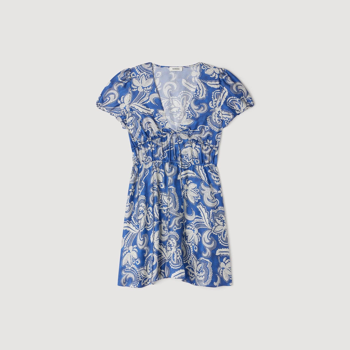 Pierly Floral Print Short Dress Blue / Ecru