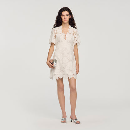 Elara Flower Print Short Dress White