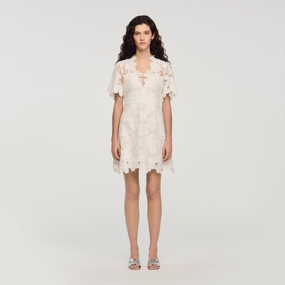 Elara Flower Print Short Dress White