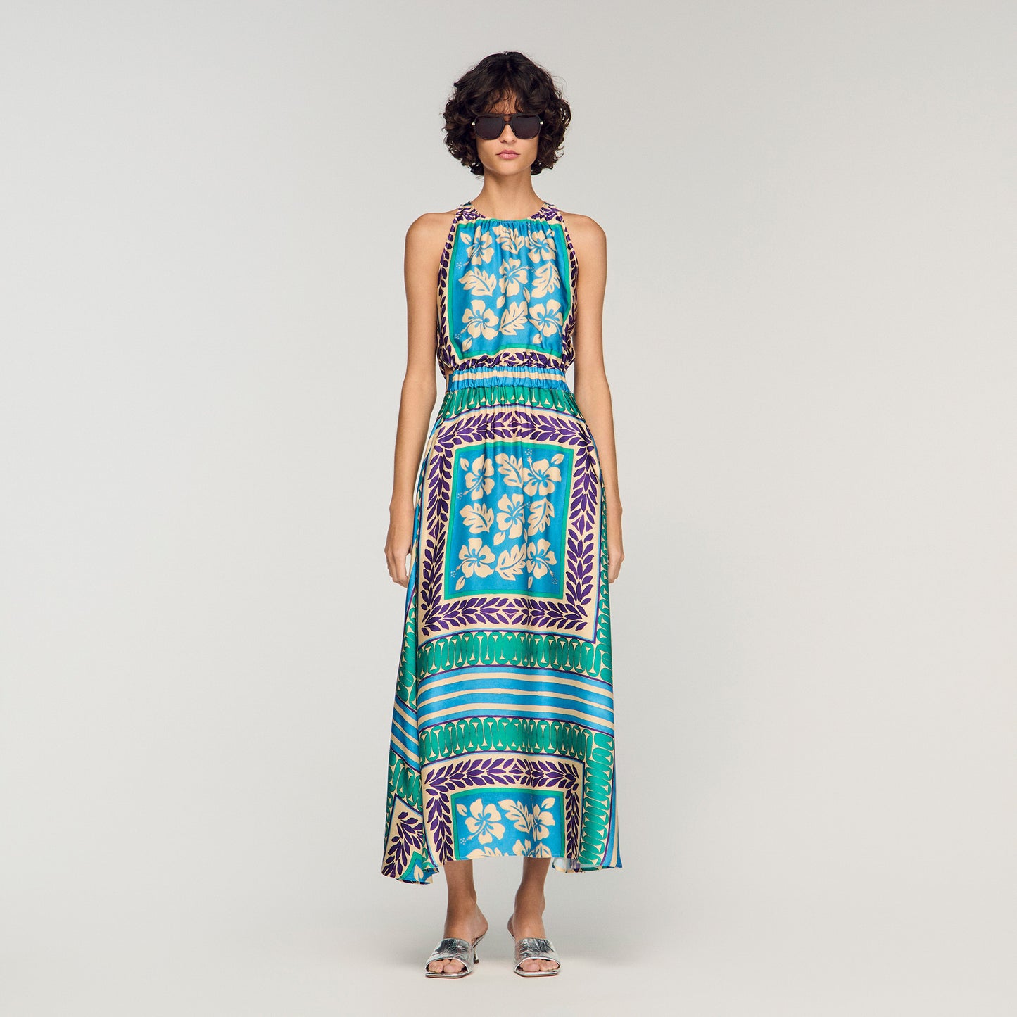Jade Floral Print Maxi Dress Green / Purple