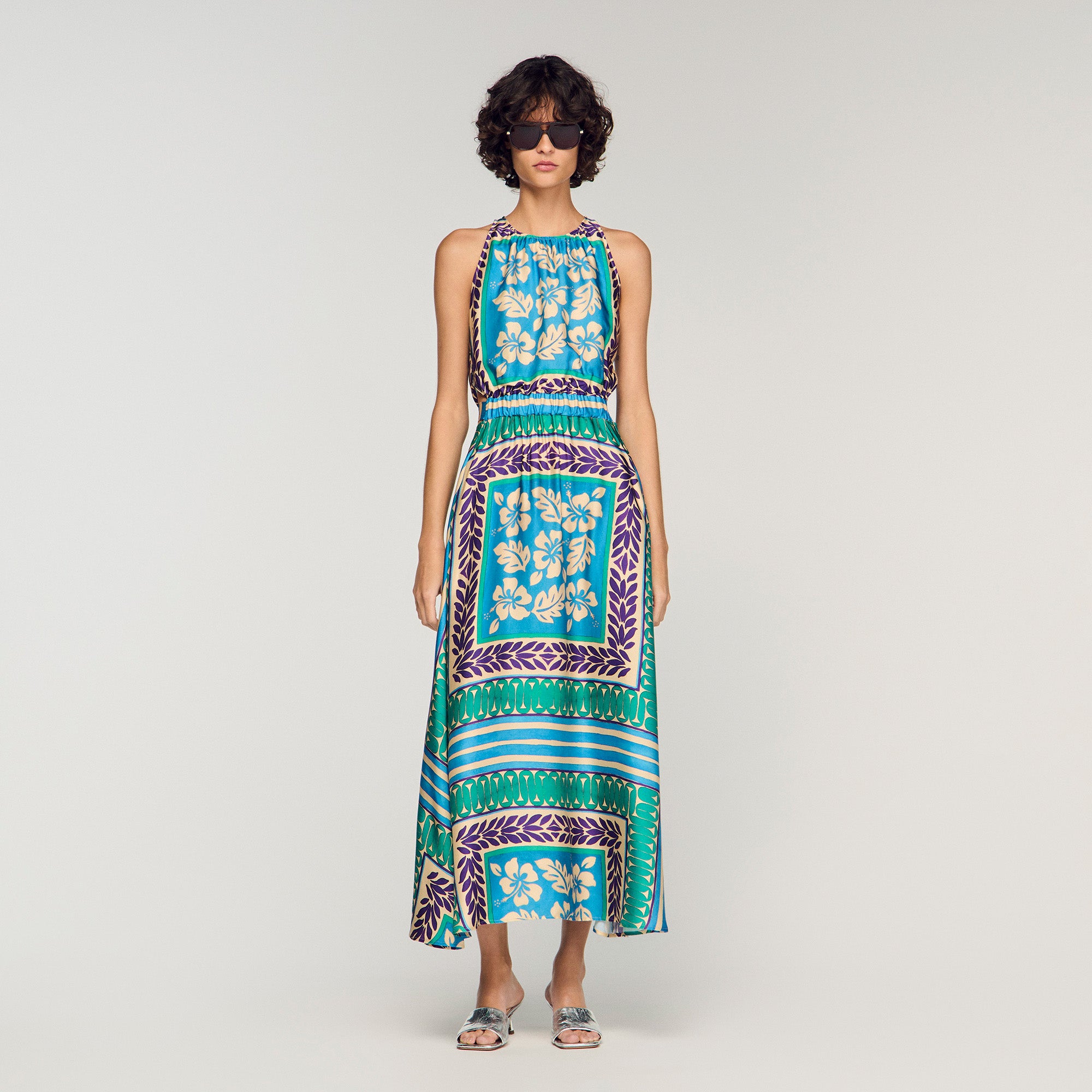 Jade Floral Print Maxi Dress Green / Purple