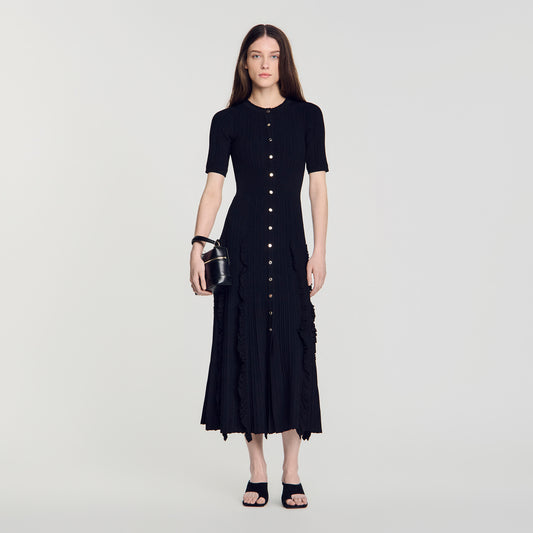 Pietrarosa Knit maxi dress with ruffles Black