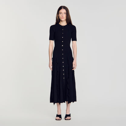 Pietrarosa Knit maxi dress with ruffles Black