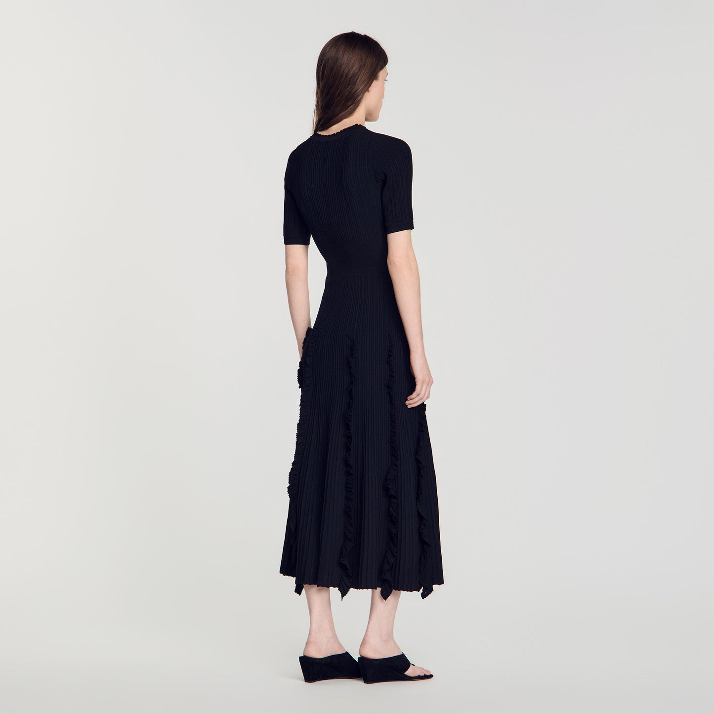 Pietrarosa Knit maxi dress with ruffles Black
