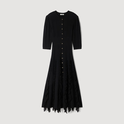 Pietrarosa Knit maxi dress with ruffles Black