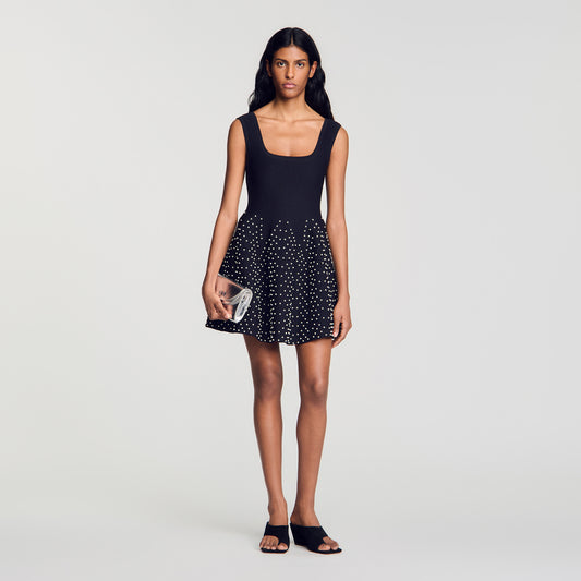 Sunniva Short knit dress with beads Black