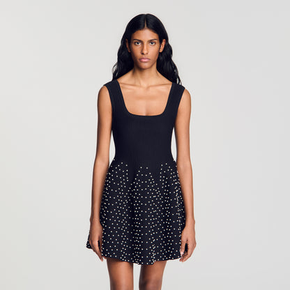 Sunniva Short knit dress with beads Black