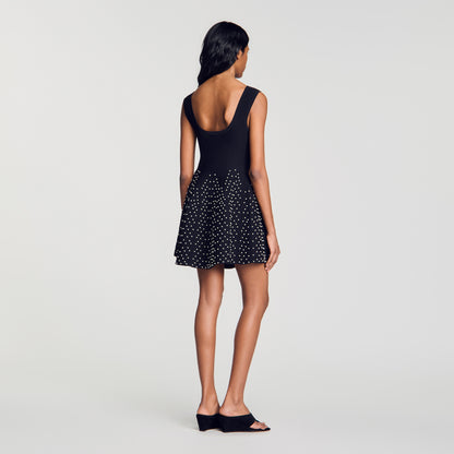 Sunniva Short knit dress with beads Black