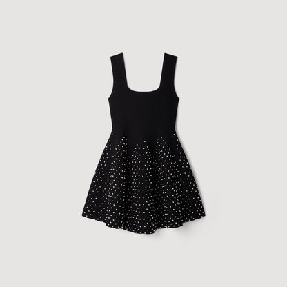 Sunniva Short knit dress with beads Black