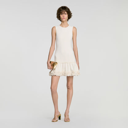 Natacha Floral knit short dress Ecru